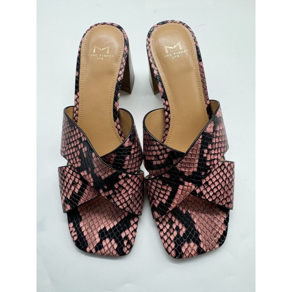 Marc Fisher LTD Saydi Snakeskin Leather Embossed Criss Cross Slip On Sandals 6